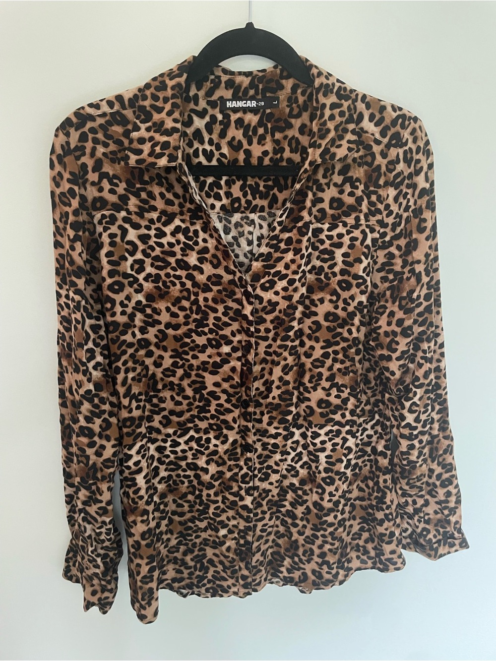 HANGAR Leopard Print Button-Up Blouse - Brown/Black